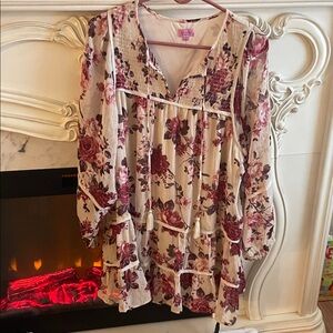Miami Floral Long Sleeve Dress - Pink and Burgundy